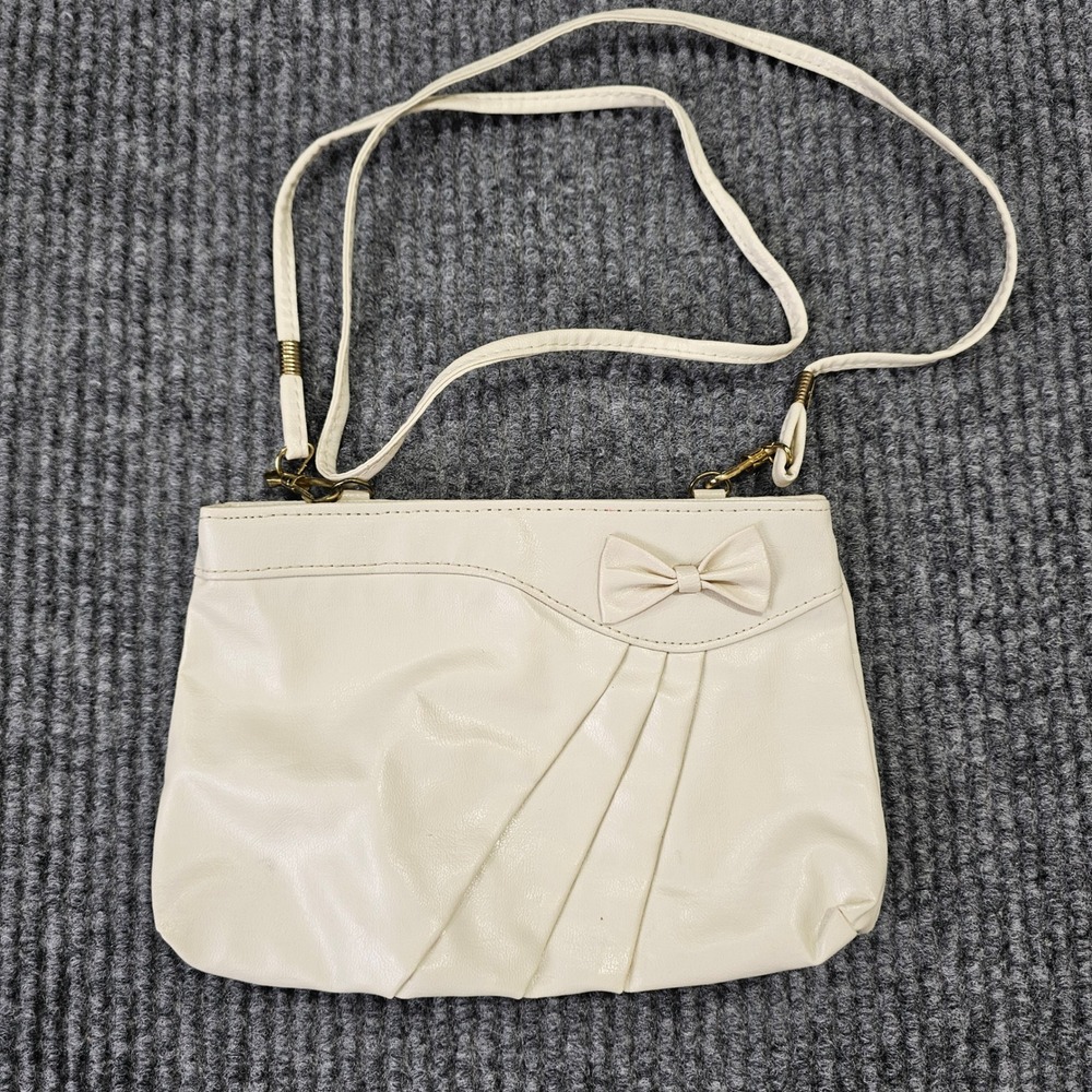 VTG Pacific Connections Bag Women Small Cream Crossbody Bow Pleated Faux Leather